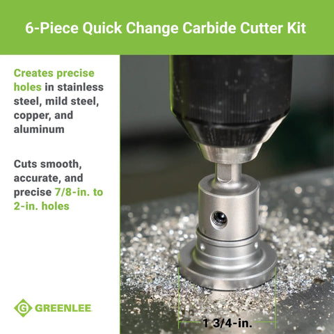 6-Piece Quick Change Carbide-Tipped Hole Cutter Set For 7/8 To 2 Inch Holes drilling metal surface