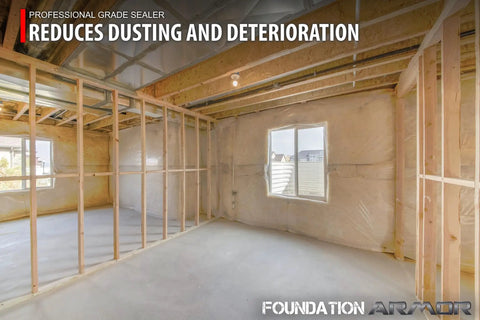 Tough As Nails Sodium Silicate Concrete Sealer And Surface Hardener Concentrate Five Gallon Bulk Bucket in an unfinished room.