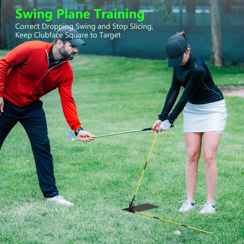 Instructor guiding golfer with Golf Alignment Sticks Set For Aiming, Putting, And Full Swing Training, Game Changer For Posture And Shoulder Alignment.