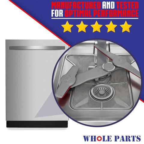 Upgrade Your Dishwasher With A Tough Lower Spray Arm Assembly Replacement W10898333; dishwasher interior close-up