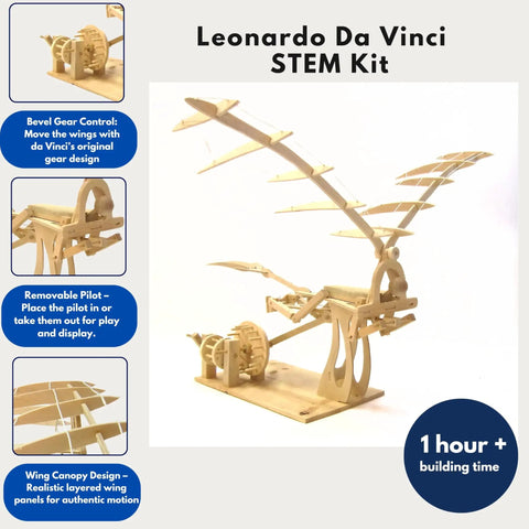 Leonardo Da Vinci Ornithopter 3D Puzzle And Engineering Toy For Kids 9 And Up Educational Science Kit With Wood Pieces Hands On Flight Model Build Totally Fun Gift Idea For Girls And Boys, wooden STEM kit on display