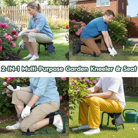 2 In 1 Garden Kneeler And Seat Foldable Stool For Easy Gardening Ergonomic Kneeling Pad With Soft Adjustable Cushion Portable And Sturdy Up To 350 Lbs Great Gift For Women Moms Seniors And Men