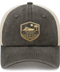 Front view of Womens No Crying On The Yacht Humor Trucker Hat featuring ventilated mesh and low-profile design.
