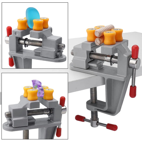 Rock Steady Mini Bench Vise Snags Loose Pieces For Jewelry Woodcarving And Watch Repair Ace Portable Table Vice with gemstone and wood.