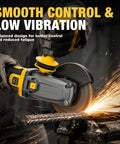 Ultra Slim Flathead Angle Grinder Fits Dewalt 20V Max Battery Tool Only cutting rebar with sparks and ergonomic design.