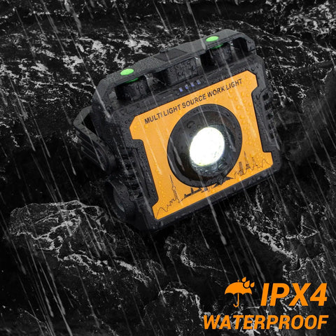 Magnetic LED Work Light With 1500 Lumens, 7 Modes, 270 Degree Rotatable, Waterproof COB Flood Light, Portable With Hook, Ideal For Emergency Car Repair, Outdoor Work, Camping And Grillin, 2 Pack shown waterproof in rain