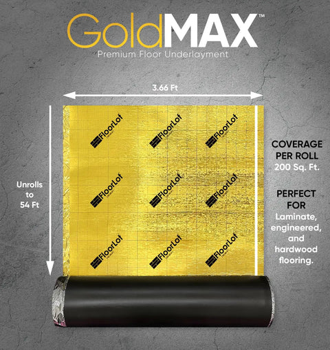 Top Tier Floor Underlayment Roll Covers 200 Sq Ft Of Laminate And Hardwood With Built In Moisture Seal, gold surface visible.