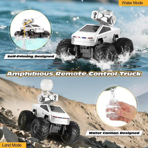 Amphibious RC Car With Water Cannon And Waterproof Remote Scale One To Sixteen 4WD Monster Truck on water and land