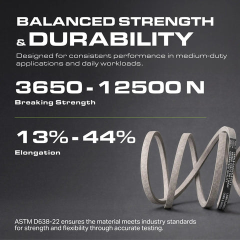 Balanced strength and durability specifications for Heavy Duty Deck Belt Replacement For John Deere 42 Inch Mower Half Width By 104 Long.