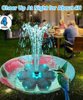 Snowflake Style Solar Fountain With LED Lights 3.5W Solar Power 2000mAh Battery 7 Nozzles For Hummingbird Garden Pool Pond Upgrade 2025 Perfect For Bird Bath Backyard Water Feature Colorful Night Vibe displayed in a garden setting at night with glowing snowflake design and water spray.