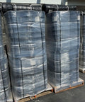 Pallets of Open Steel Strapping Seals Half Inch By One And A Quarter Inch Galvanized Metal Banding Clips wrapped in plastic