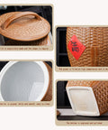 Close-up of Asian Weave Ceramic Rice Dispenser With Tight Lid showcasing textured lid and smooth white interior.
