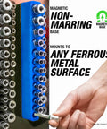 Six Pack Magnetic Socket Tray Set With Color Coded Metric And SAE Organizers for secure storage on metal surface.