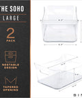 Smooth Operator Clear Plastic Storage Bins Large Two Pack Tough As Nails Multipurpose Pantry Organizers Fridge Compartments Cabinet Shelving For Snacks And First Aid Sort, 13.5 x 9.3 x 5.6 inch clear bins.