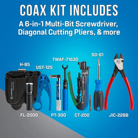 Pro Grade Coax Tool Kit 8 Piece Set With Stripper And Universal Compression Tool For RG59 RG6 RG7 RG11 Coax Cables