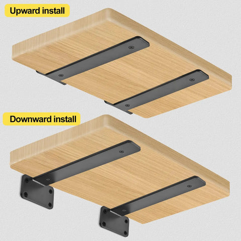 Heavy Duty 12 Pack Hidden L Shelf Brackets 12 Inch Matte Black Iron Floating Wall Mount Hardware For Rustic Industrial Shelving Built Different To Support 100 Lbs Per Pair on upward and downward install.