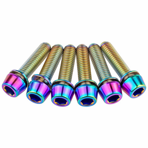 Lightweight Titanium M5x20mm Hex Bolts With Washer For Bicycle Stem Pack Of 6 Colorful Colorways, Grade 5 6AL4V Titanium Alloy