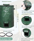 80 Gallon Compost Bin Bags Set Heavy Duty 2 Pack Foldable Garden Yard Waste Bags with velcro openings and handles, 300L capacity