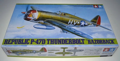 Box art of 1/48 Scale Republic P-47D Thunderbolt Razorback Model Kit for Aviation Hobbyists, Ultra Detailed, Requires Glue, Paint, and Tools