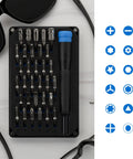 Moray Driver Kit: 32 Precision Bits For Smartphones, Game Consoles, And Small Electronics Repair in a compact case, diverse bit shapes visible.