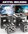 Welding Practice Kit 24-Piece 14 Gauge Mild Steel Plates for sheet metal fabrication with laser cut edges shown in artistic cube design