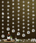 8 Pack Mini Disco Ball Garlands Silver Mirror Balls Hanging Banner in front of a brick wall backdrop