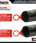 Dual-end design of socket from Damaged Lug Nut Flip Socket Set With Half Inch Drive And Three Inch Extension Includes Seventeen Millimeter