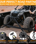 Ford F150 2015-2025 2 Pack Retractable Tie Down Straps securing off-road vehicle with boxlink plates and bed mount brackets.