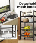 Rolling Metal Storage Cart With Removable Grid Basket And Locking Wheels For Kitchen Pantry And Home Organization A Real Workhorse Four Tier Mobile Organizer That Keeps Dishes Groceries Or Tools Neatly In Reach