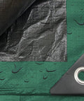 Beefy Heavy Duty Poly Tarp Cover 20x35 Ft Waterproof Outdoor Tarpaulin Green And Black With Aluminum Grommets close-up view