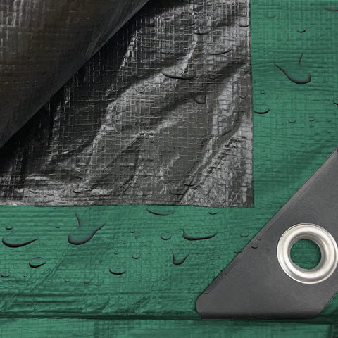 Beefy Heavy Duty Poly Tarp Cover 20x35 Ft Waterproof Outdoor Tarpaulin Green And Black With Aluminum Grommets close-up view