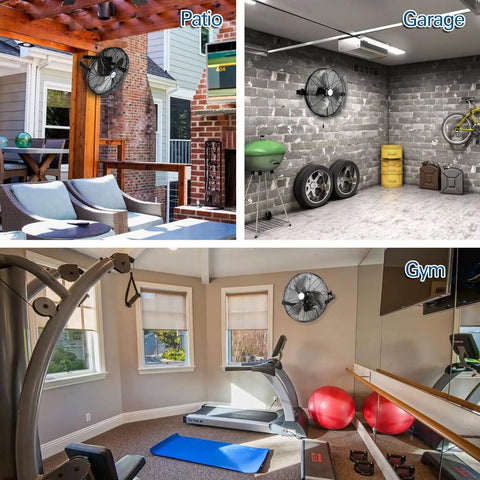 Beast Airflow Industrial Wall Mount Fan 4600 CFM 20 Inch High Velocity Sealed Motor installed in patio, garage, and gym