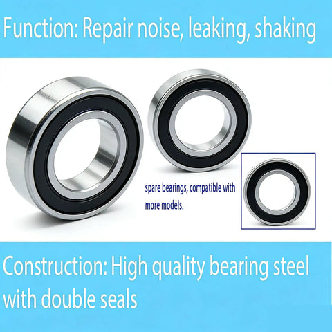 No Nonsense Heavy Duty Front Load Washer Bearing And Seal Kit Featuring Pre Lubricated Double Sealed Steel Components For Smooth Quiet Operation And Effortless Home Repair, showcasing double-sealed steel bearings.