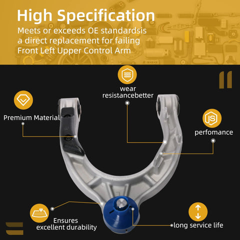Front Left Upper Control Arm With Ball Joint For Tesla Model 3 2017 To 2021 And Model Y 2020 To 2021 Direct Replacement OE 104432100E 104432100F 104432100G Durable Suspension Part For A Smoother Tighter Ride in premium material with performance highlights