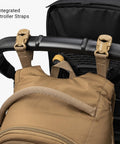 MOLLE Compatible Diaper Backpack for Dads With Built-In Changing Mat And Stroller Straps, shown with integrated stroller straps.