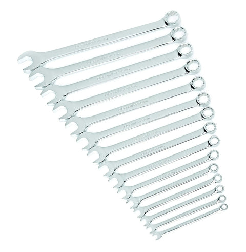 15 Piece Long Pattern SAE 12 Point Combination Wrench Set With Off Corner Box End For Better Grip And Less Fastener Rounding Long Reach