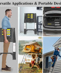 Heavy Duty Aluminum Telescoping Ladder 12.5 Ft Extension Ladder 330 Lb Load Black With Auto Lock Pins Anti Slip Rungs Textured Steps For Rock Solid Stability And Easy Safe Reach., folded ladder in car trunk and used at roof
