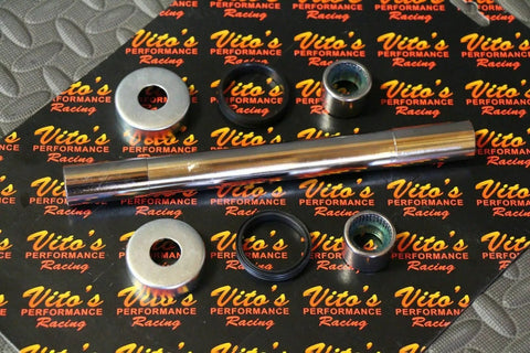 Yamaha Banshee Front Swingarm Bearings Rebuild Kit With Pivot Sleeve And Tube 9 Piece Direct Fit Upgrade For 1987-2006 ATV includes silver pivot tube, bearings, and seals