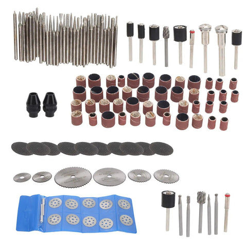 Solid Choice 121 Piece Rotary Tool Accessory Kit with various high-speed steel blades and sandpaper rings for tough jobs.