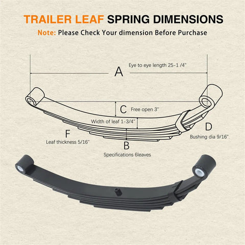 Diagram and photo of Beefy Six Leaf Trailer Spring Kit With 3500 Lb Per Leaf And 7000 Lb Tandem Axle Capacity dimensions and specifications