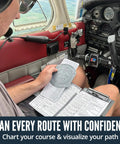 Pilot using E6B Flight Computer And Aviation Plotter For Pilots in cockpit for IFR and VFR navigation planning.
