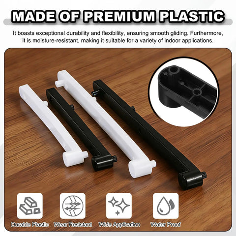 Heavy Duty Flip Up Drawer Slides 185 Millimeter With Full Hardware Kit Side Mounted Hidden Glide Rails For Dressers And Cabinets Zero Friction Plastic Tracks In Matte Black, premium plastic slides in black and white.