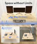 Premium Four Leg Height Adjustable Standing Desk With Natural Maple Surface And Rock Solid Anti Wobble Engineering For No Stress Home Office And Multi Monitor Setups showcasing workspace adaptability.