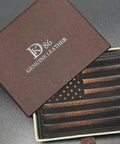 USA Flag Bifold Wallet For Men With RFID Blocking Full Grain Leather Hand Burnished Design in gift box