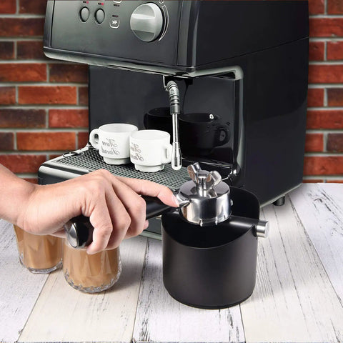 Espresso Knock Box For Home Barista Use Black Stainless Steel Coffee Ground Catcher With Removable Knock Bar Non Slip Base