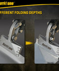 Offset hand seamer for roofing showcasing folding depths.