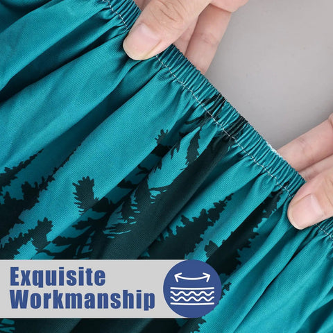 Elastic spandex stretch fit close-up of forest green picnic table cover set with two bench covers for 6 foot tables.