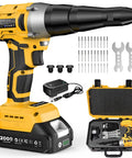 Cordless Rivet Gun Kit 20V Max Battery Brushless Workhorse Pop Rivet Tool with Auto Feed shown with accessories and case