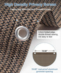 Close-up of brown balcony privacy screen fence cover 3x10 ft HDPE mesh with grommets showing reinforced construction.