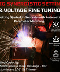 Welder using a 175A MIG Welder With Synergistic Auto Settings, Voltage Fine Tuning, Gas MIG And Flux Core Welding, 240V